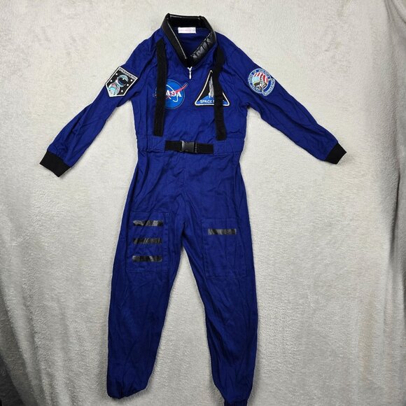 Astronaut Costume Jumpsuit Kids NASA Space Patches Blue Dress Up Halloween - Picture 1 of 11